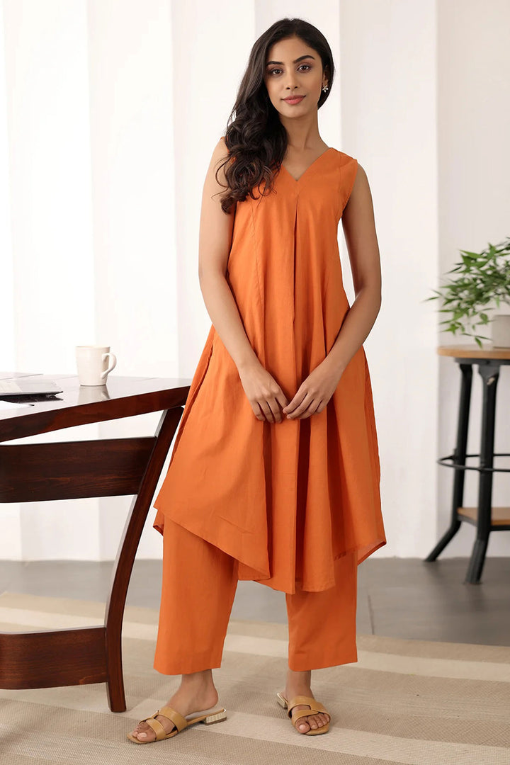 Awesome Cotton Fabric Orange Color Readymade Kurti With Bottom | Buy Online India
