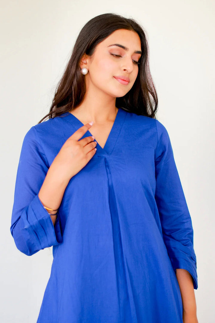 Tempting Cotton Fabric Blue Color Readymade Kurti With Bottom | Buy Online India