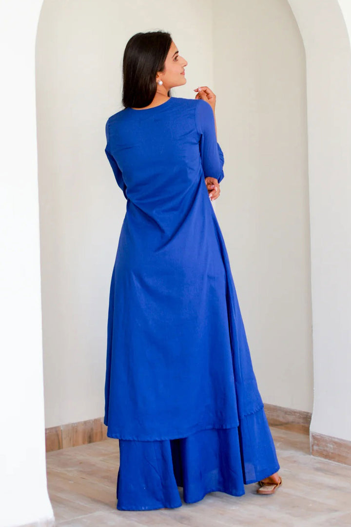 Tempting Cotton Fabric Blue Color Readymade Kurti With Bottom | Buy Online India