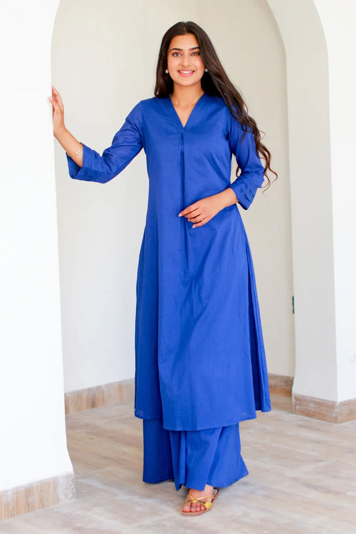Tempting Cotton Fabric Blue Color Readymade Kurti With Bottom | Buy Online India