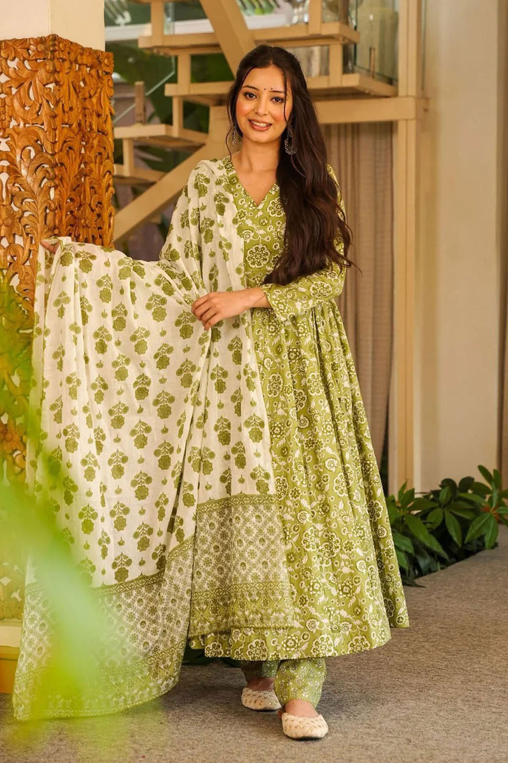 Sea Green Color Cotton Anarkali Style Readymade Salwar Suit | Buy Online India
