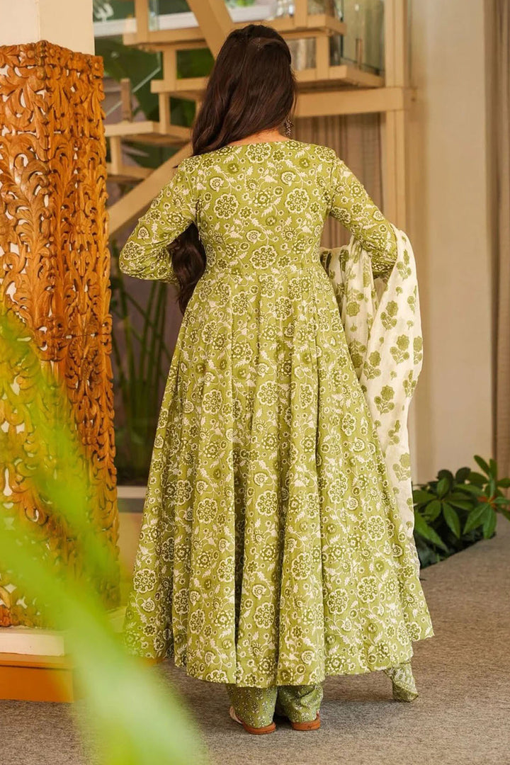Sea Green Color Cotton Anarkali Style Readymade Salwar Suit | Buy Online India