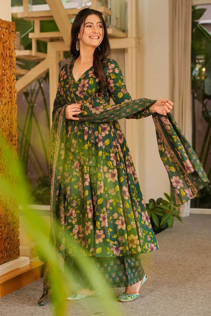 Trendy Green Color Cotton Anarkali Style Readymade Palazzo Suit | Buy Online India