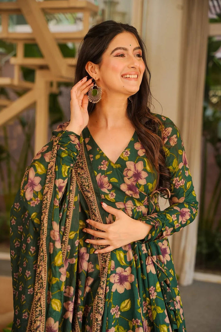 Trendy Green Color Cotton Anarkali Style Readymade Palazzo Suit | Buy Online India