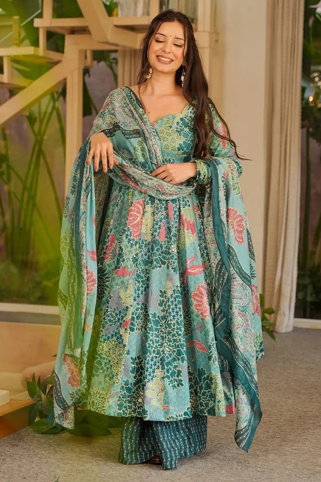 Alluring Cotton Fabric Multi Color Anarkali Style Readymade Palazzo Suit | Buy Online India