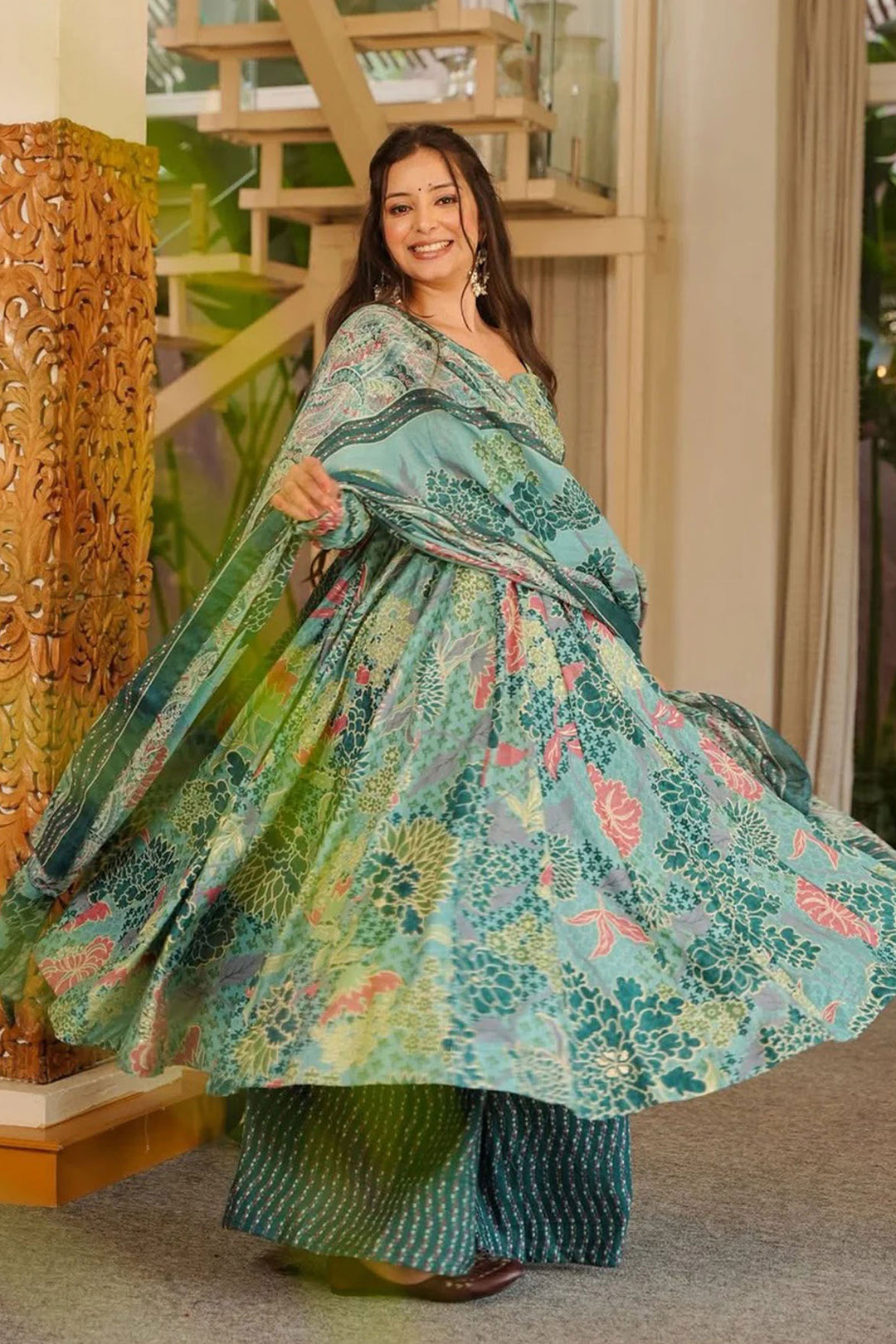 Alluring Cotton Fabric Multi Color Anarkali Style Readymade Palazzo Suit | Buy Online India