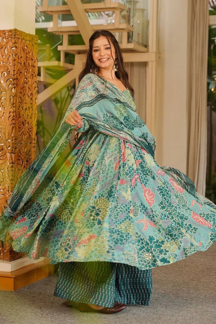 Alluring Cotton Fabric Multi Color Anarkali Style Readymade Palazzo Suit | Buy Online India