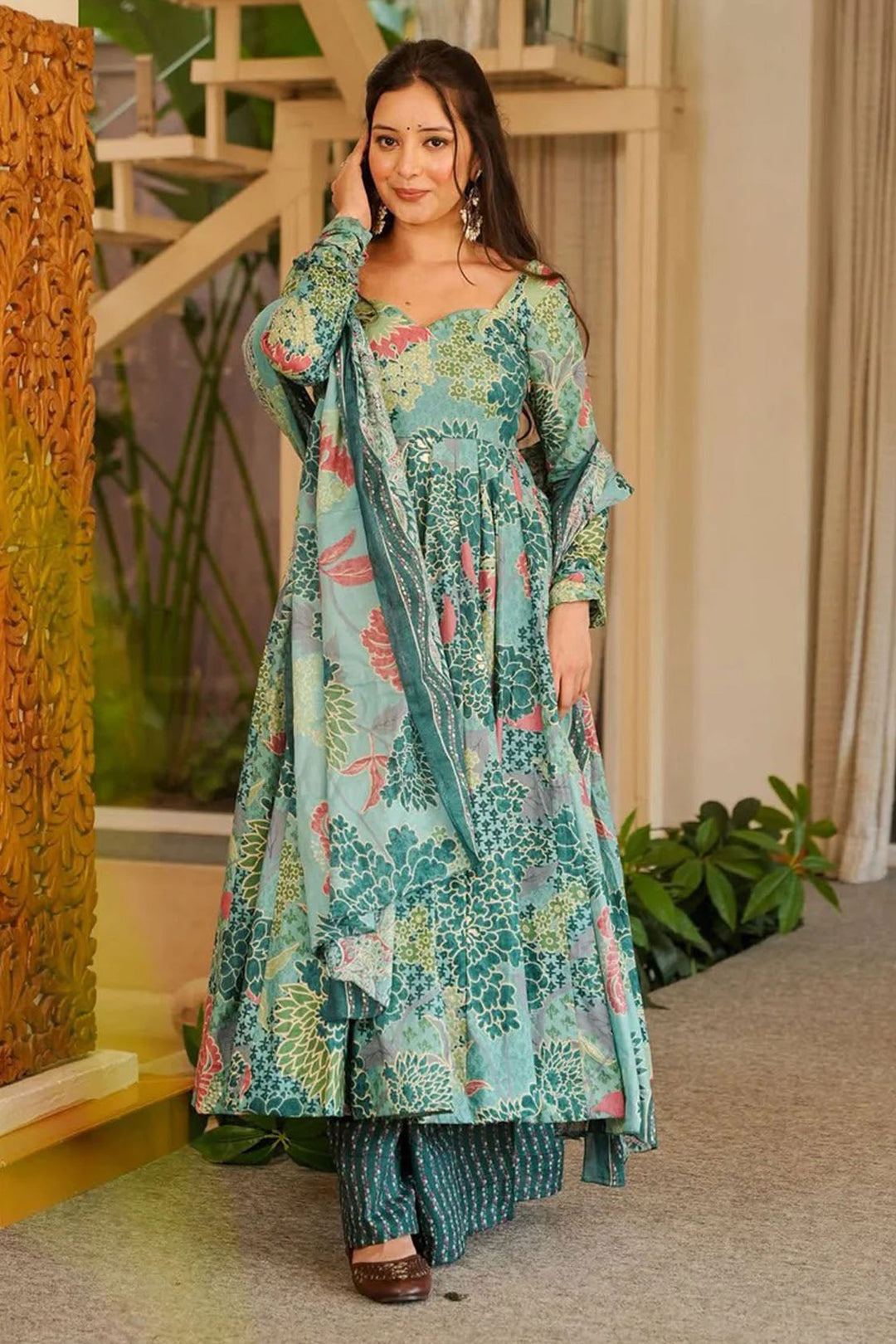 Alluring Cotton Fabric Multi Color Anarkali Style Readymade Palazzo Suit | Buy Online India