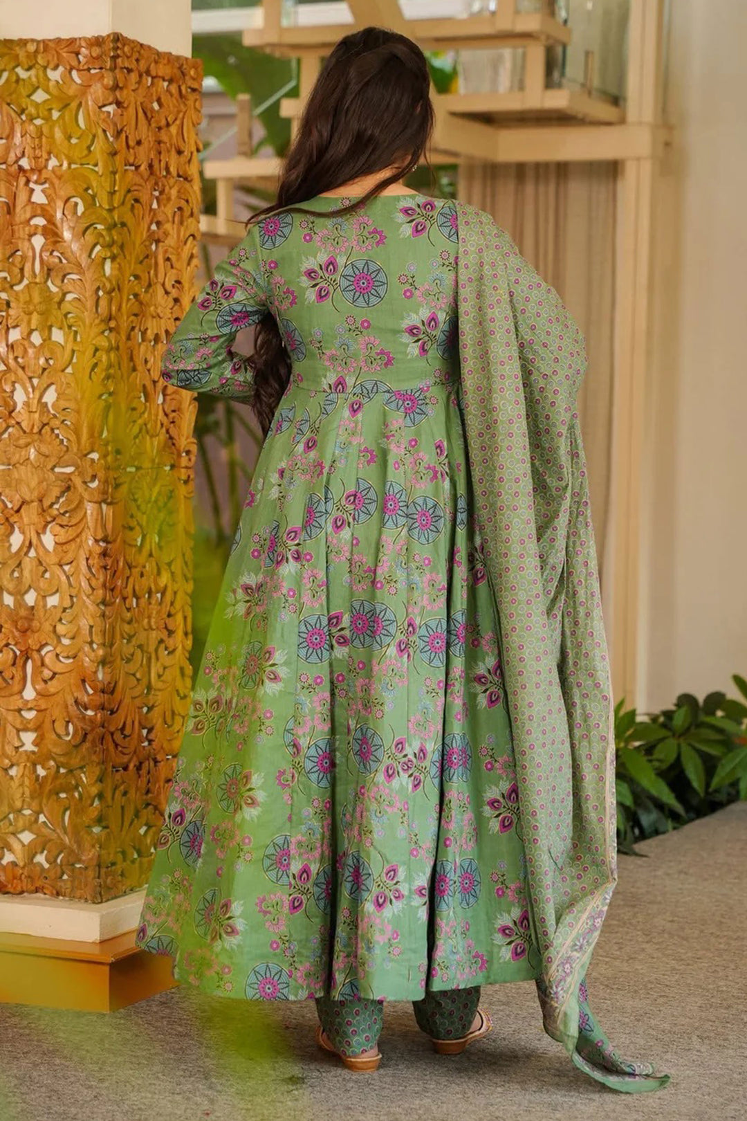Cotton Fabric Sea Green Color Bright Anarkali Style Readymade Salwar Suit | Buy Online India