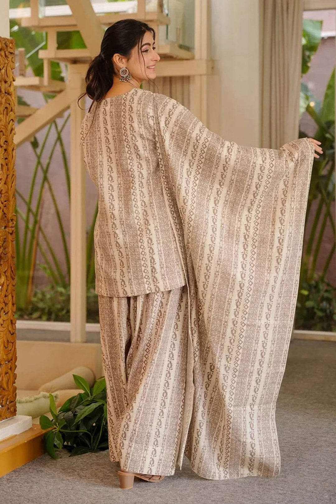 Engaging Beige Color Cotton Readymade Salwar Suit With Printed Work | Buy Online India