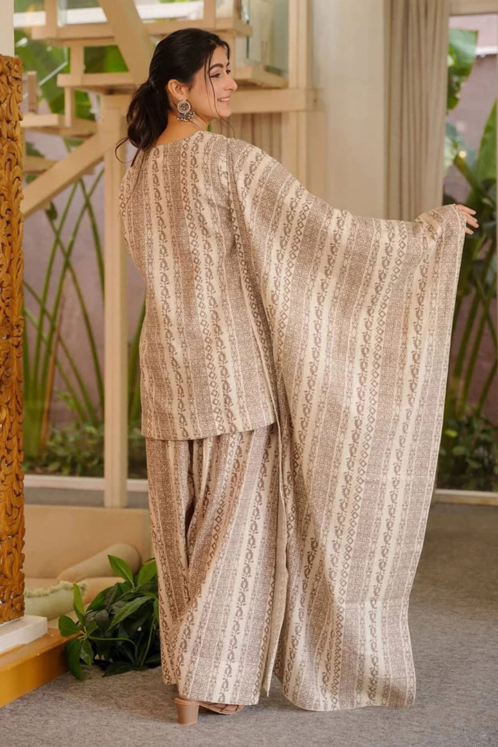 Engaging Beige Color Cotton Readymade Salwar Suit With Printed Work | Buy Online India