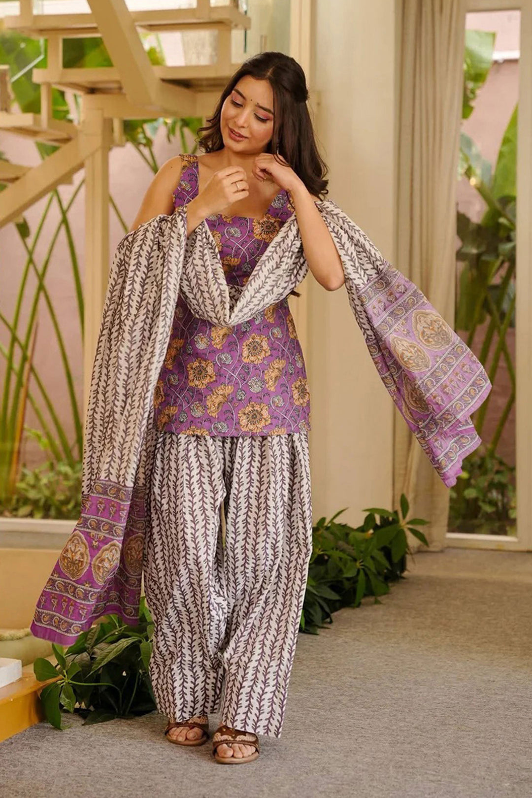 Amazing Printed Work On Purple Color Cotton Readymade Salwar Suit | Buy Online India