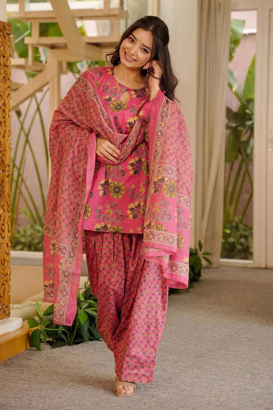 Trendy Cotton Pink Color Readymade Salwar Suit With Printed Work | Buy Online India