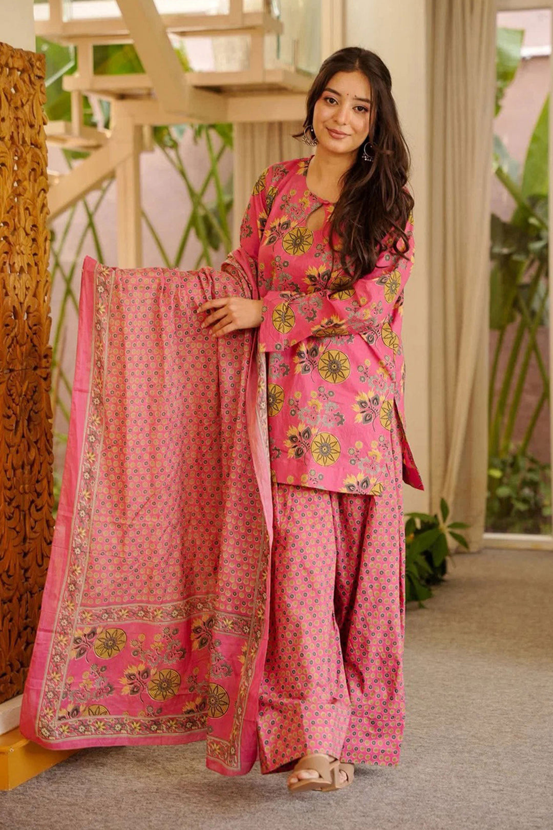 Trendy Cotton Pink Color Readymade Salwar Suit With Printed Work | Buy Online India