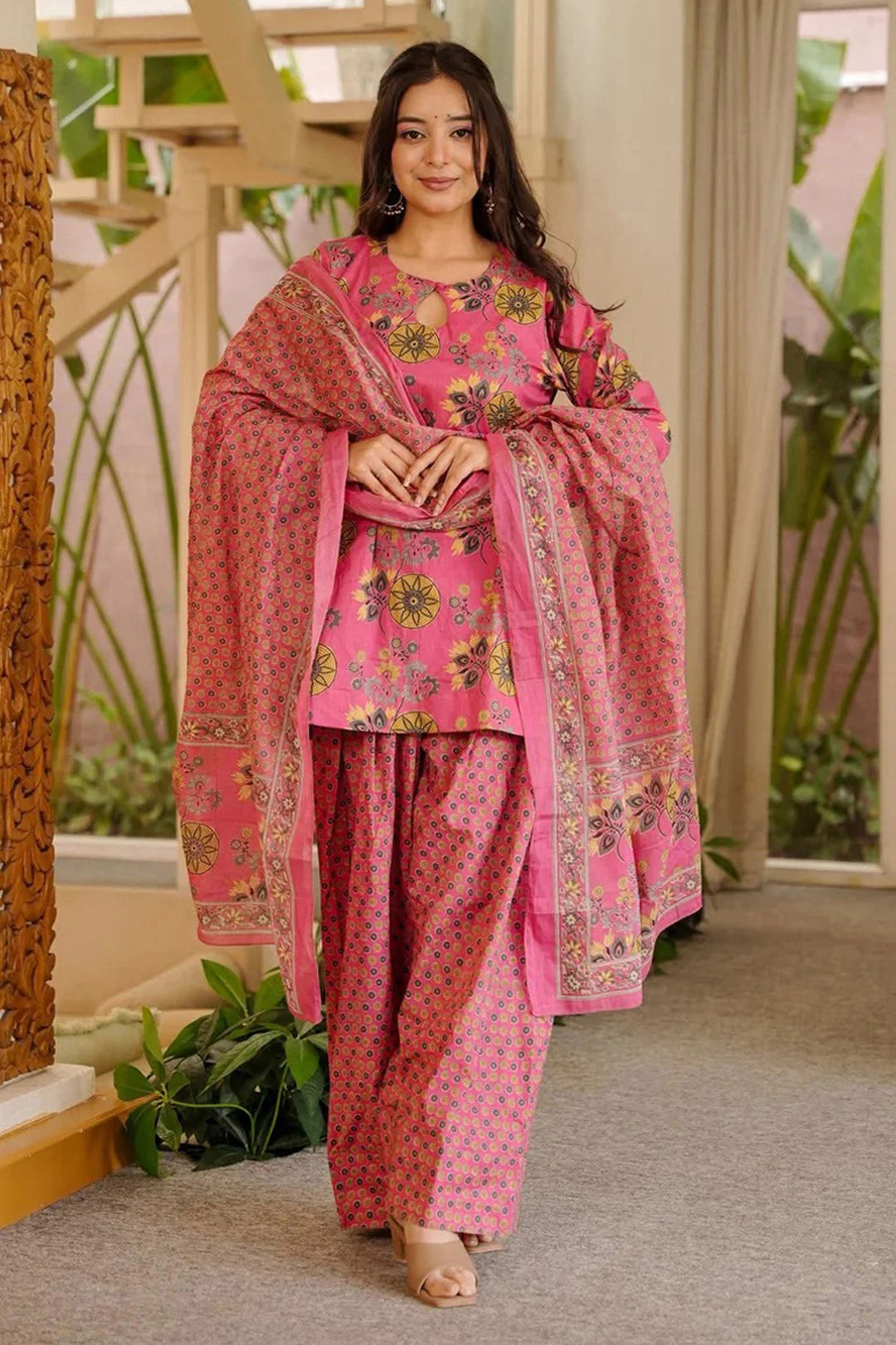 Trendy Cotton Pink Color Readymade Salwar Suit With Printed Work | Buy Online India
