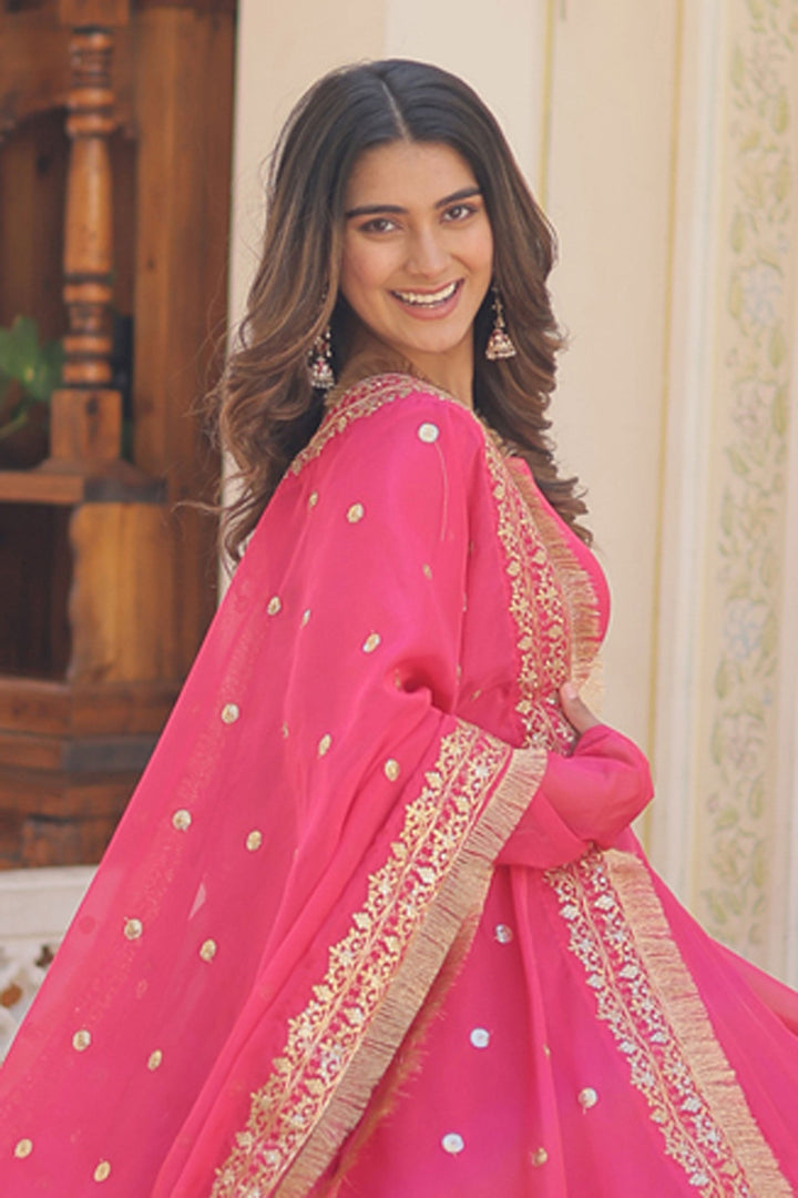 Art Silk Fabric Pink Color Stylish Readymade Gown With Sequins Work Dupatta | Buy Online India