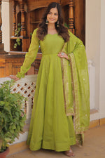 Load image into Gallery viewer, Art Silk Fabric Sea Green Color Solid Readymade Gown With Sequins Work Dupatta
