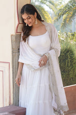Load image into Gallery viewer, Georgette Fabric Function Wear Luminous Readymade Gown With Dupatta In White Color
