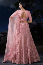 Load image into Gallery viewer, Embellished Wedding Wear Pink Color Sequins Work Net Fabric Bridal Lehenga
