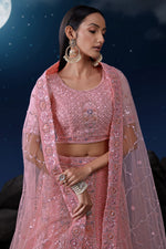 Load image into Gallery viewer, Wedding Wear Pink Color Fascinating Sequins Work Net Fabric Bridal Lehenga
