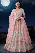 Load image into Gallery viewer, White Color Charismatic Wedding Wear Sequins Work Net Fabric Bridal Lehenga

