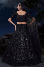 Load image into Gallery viewer, Ingenious Sequins Work Black Color Wedding Wear Net Fabric Bridal Lehenga
