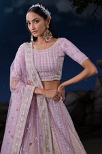 Load image into Gallery viewer, Pink Color Gorgeous Sequins Work Wedding Wear Net Fabric Bridal Lehenga
