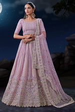 Load image into Gallery viewer, Pink Color Gorgeous Sequins Work Wedding Wear Net Fabric Bridal Lehenga
