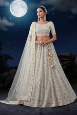 Load image into Gallery viewer, Wedding Wear White Color Glorious Sequins Work Georgette Fabric Bridal Lehenga
