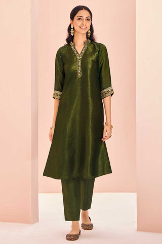 Classic Olive Color Kurti With Bottom In Organza Fabric