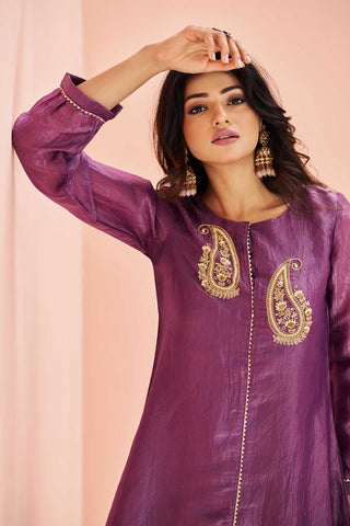 Purple Color Organza Fabric Beauteous Kurti With Bottom