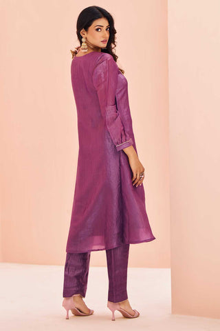 Purple Color Organza Fabric Beauteous Kurti With Bottom