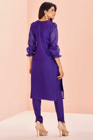 Purple Color Engaging Organza Fabric Kurti With Bottom