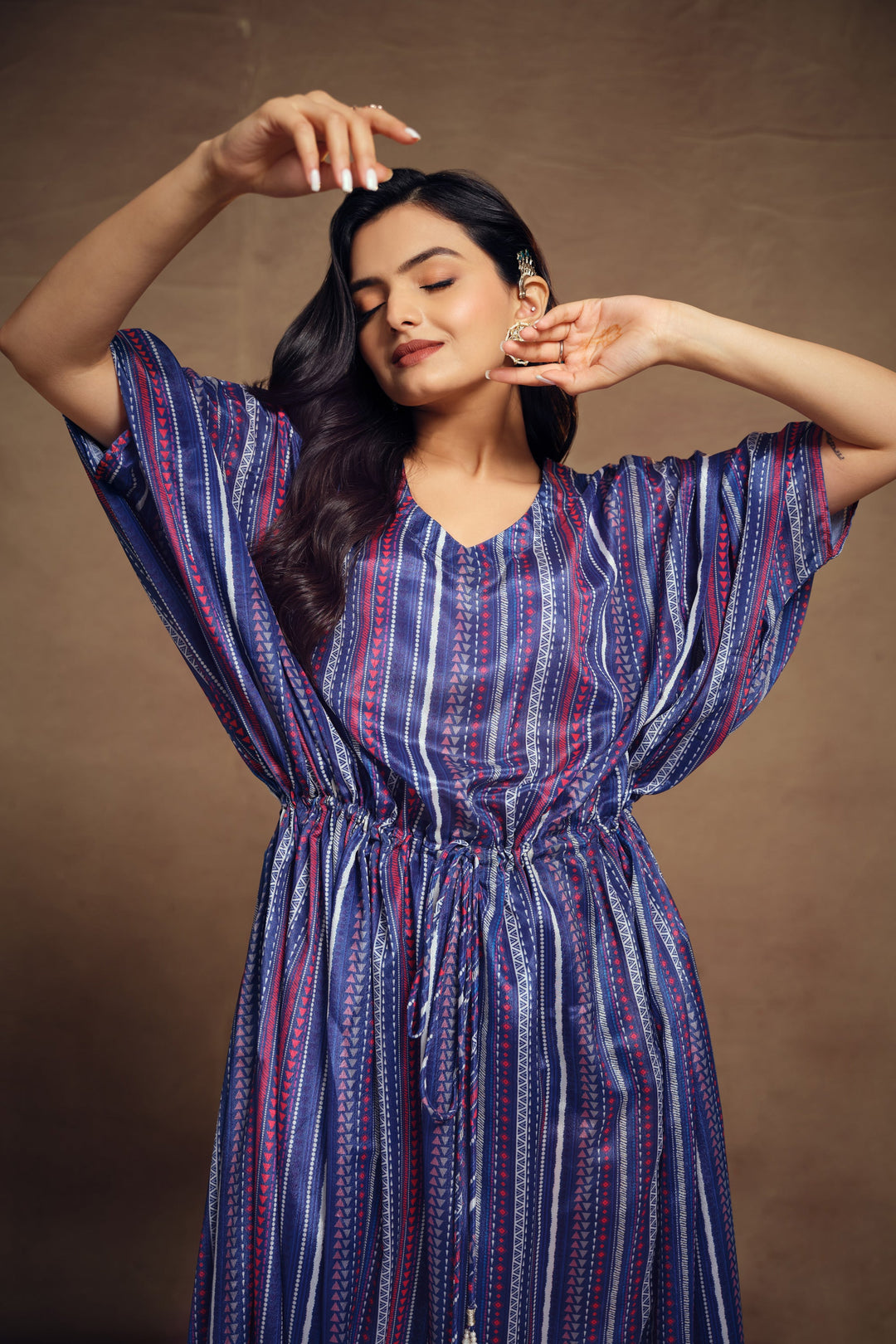 Incredible Printed Work On Art Silk Fabric Blue Color Readymade Kaftan