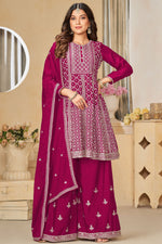 Load image into Gallery viewer, Fashionable Rani Color Embroidered Chinon Fabric Palazzo Suit
