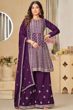 Load image into Gallery viewer, Purple Color Gorgeous Embroidered Chinon Fabric Palazzo Suit
