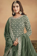 Load image into Gallery viewer, Glamorous Sea Green Color Sangeet Wear Chinon Fabric Sharara Top Lehenga

