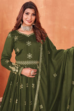 Load image into Gallery viewer, Elegant Mehendi Green Color Art Silk Anarkali Suit with Embroidered Work For Function
