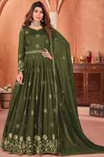 Load image into Gallery viewer, Elegant Mehendi Green Color Art Silk Anarkali Suit with Embroidered Work For Function

