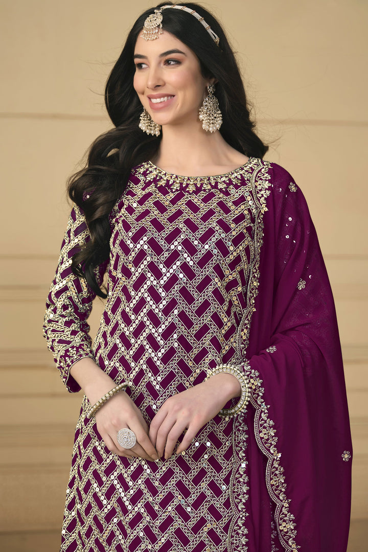 Engaging Purple Color Georgette Fabric Festival Wear Palazzo Suit