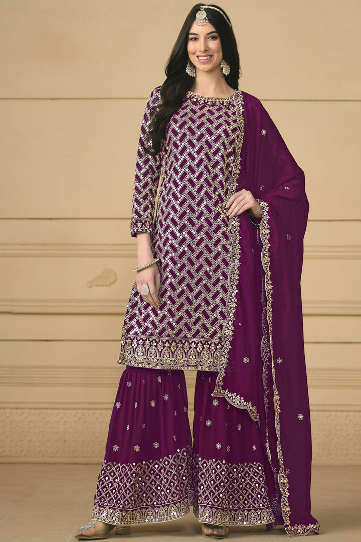 Engaging Purple Color Georgette Fabric Festival Wear Palazzo Suit