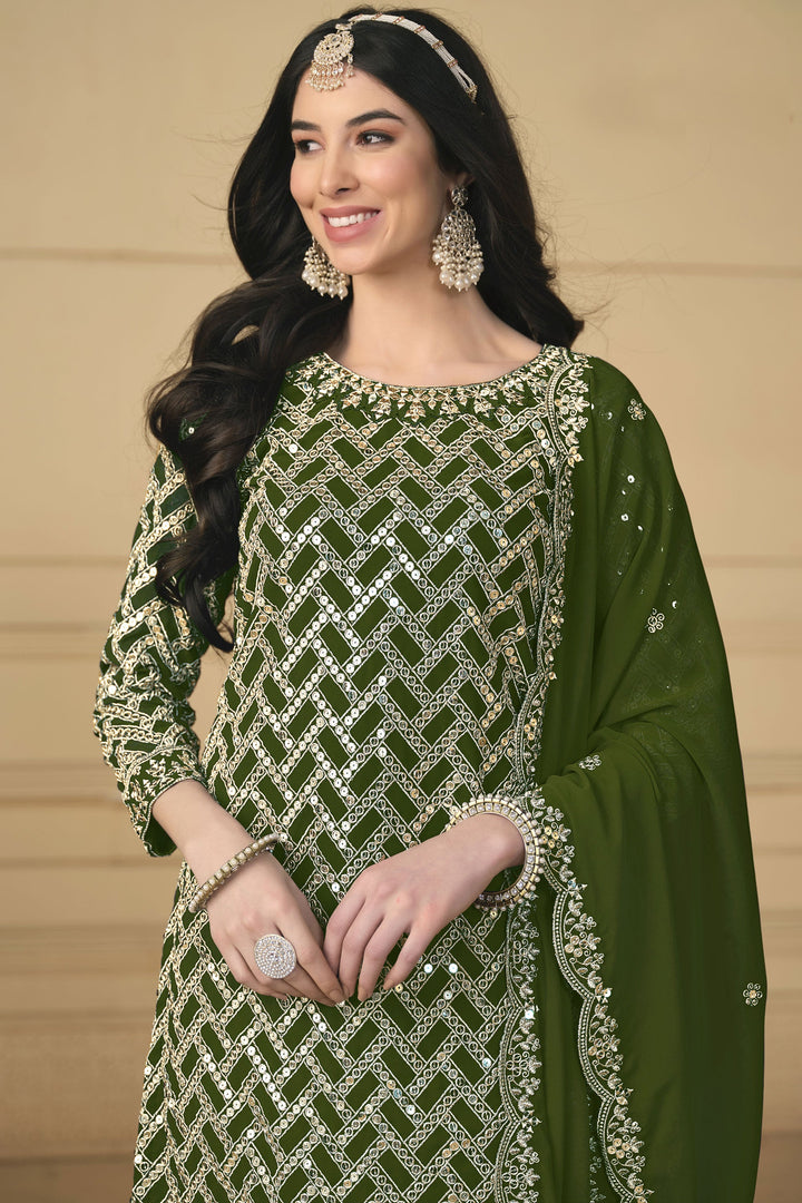 Georgette Fabric Green Color Festival Wear Winsome Palazzo Suit