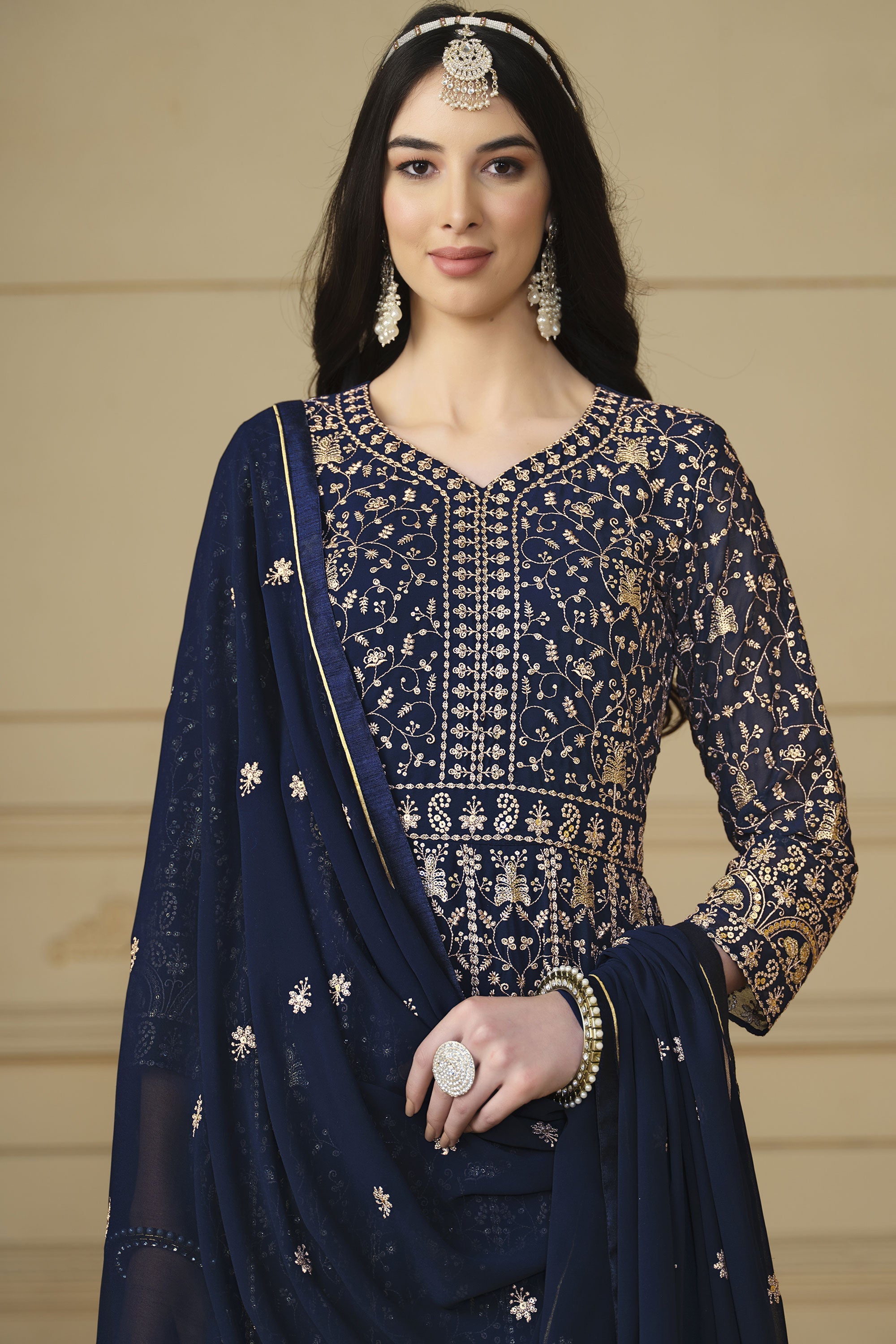 Radiant Navy Blue Color Function Wear Georgette Anarkali Suit