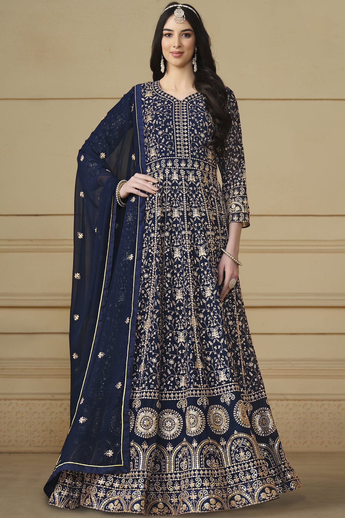 Radiant Navy Blue Color Function Wear Georgette Anarkali Suit