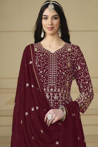 Blazing Maroon Color Function Wear Georgette Anarkali Suit