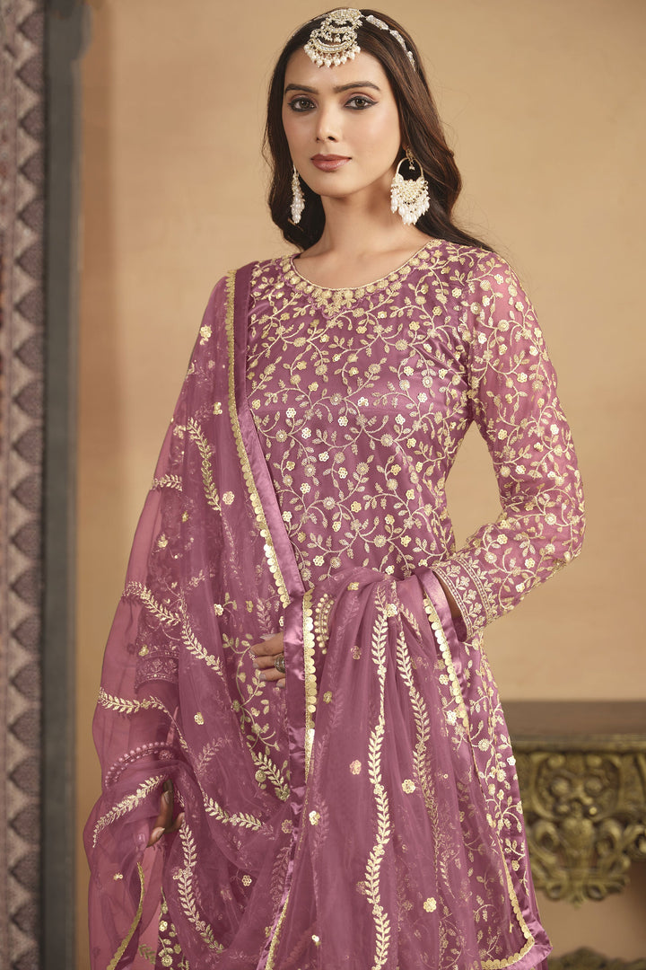 Pink Color Fantastic Net Fabric Palazzo Suit In Festival Wear