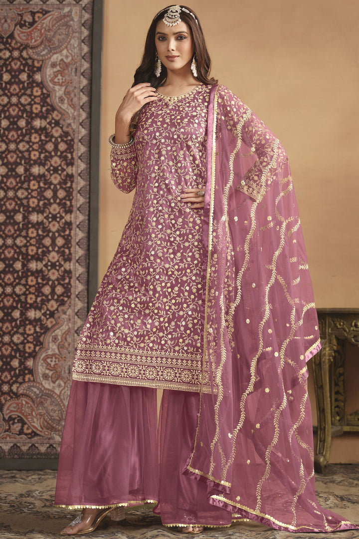 Pink Color Fantastic Net Fabric Palazzo Suit In Festival Wear