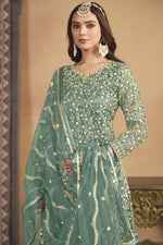 Load image into Gallery viewer, Appealing Festival Wear Net Fabric Palazzo Suit In Sea Green Color
