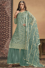 Load image into Gallery viewer, Appealing Festival Wear Net Fabric Palazzo Suit In Sea Green Color
