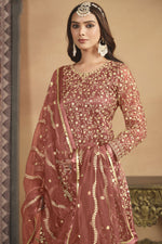 Load image into Gallery viewer, Imperial Peach Color Net Fabric Palazzo Suit In Festival Wear
